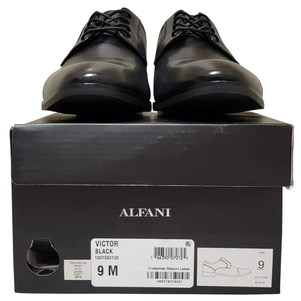 Alfani Men Victor Cap Toe Derby Oxfords Size US 9M Black Faux Leather